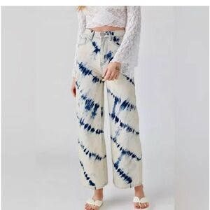 BDG Indigo and White Tie-Dye Wide Leg Jeans